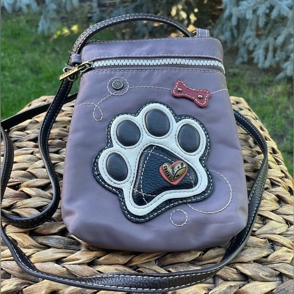 Chala Venture Dog Paw Print & Bone Mixed Media Cell Phone Crossbody Bag - Picture 1 of 6